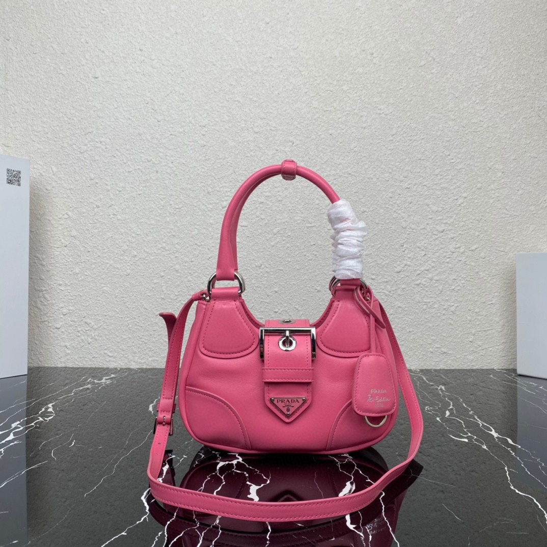 Prada Moon Padded Nappa Leather Hobo Bag Geranium Pink 1BA381